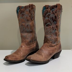 Justin Boots Brown and Blue Embroidered Heeled Boots